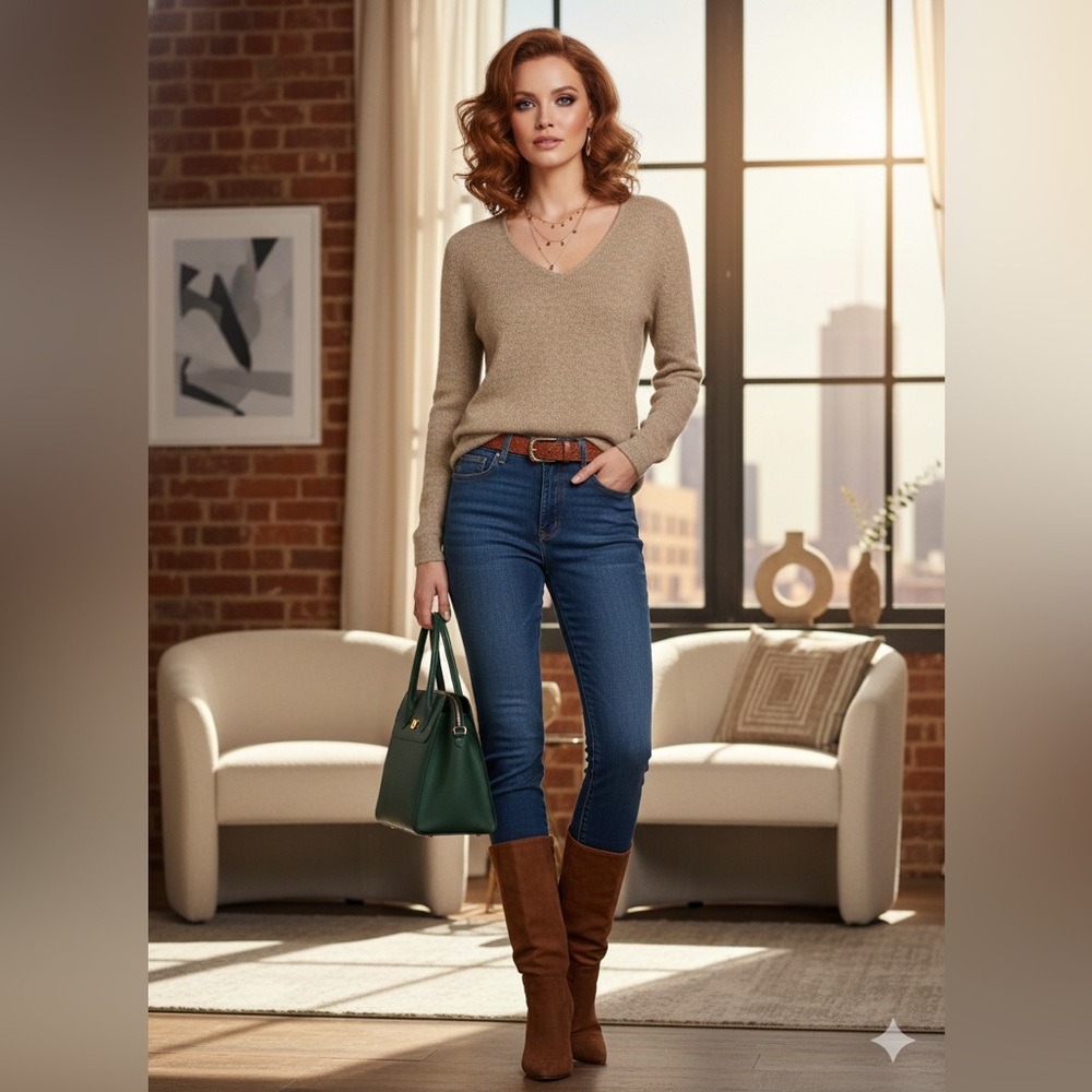 Artesanias Alpasur 100% Alpaca V-Neck Sweater - Tan/Oatmeal - Made in Peru